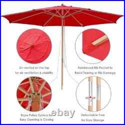 13' XL German Beech Wood Umbrella Patio Outdoor Garden Cafe Beach Yard Red