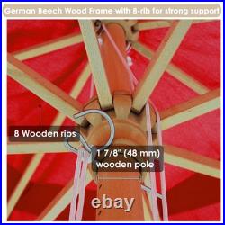 13' XL German Beech Wood Umbrella Patio Outdoor Garden Cafe Beach Yard Red