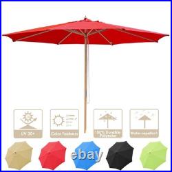13' XL German Beech Wood Umbrella Patio Outdoor Garden Cafe Beach Yard Red