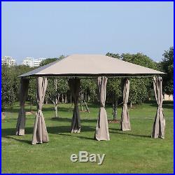 13' x 10' Steel Outdoor Patio Gazebo Pavilion Canopy Tent with Curtains Khaki