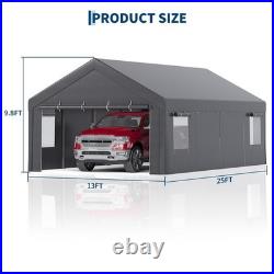 13 x 25FT Heavy Duty Carport Equipped With Roll-Up Windows, Portable Garage With