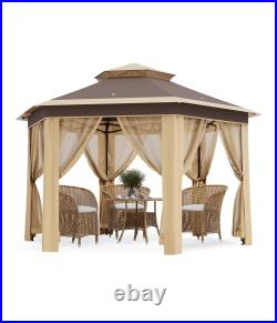 13'x13' Hexagonal Gazebo Canopy Outdoor with Mesh Netting and Strong Steel Frame