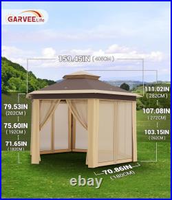 13'x13' Hexagonal Gazebo Canopy Outdoor with Mesh Netting and Strong Steel Frame