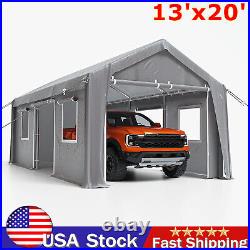 13'x20' Heavy Duty Carport Steel Canopy Tent Garage Shed With Sidewall & Doors