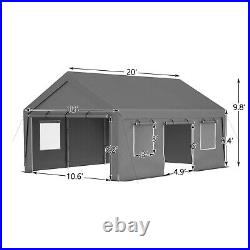 13'x20' Heavy Duty Steel Carport Car Tarp Canopy Tent with Sidewall&Doors, Gray