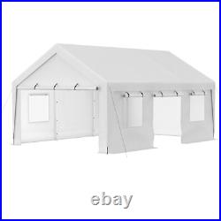 13'x20' Heavy Duty Steel Carport Car Tarp Canopy Tent with Sidewall & Doors, White