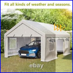 13'x20' Heavy Duty Steel Carport Car Tarp Canopy Tent with Sidewall & Doors, White