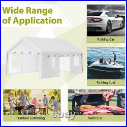 13'x20' Heavy Duty Steel Carport Car Tarp Canopy Tent with Sidewall & Doors, White