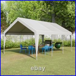 13'x20' Heavy Duty Steel Carport Car Tarp Canopy Tent with Sidewall & Doors, White