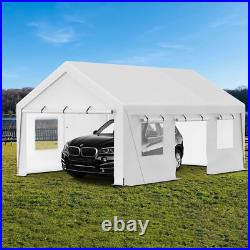 13'x20' Heavy Duty Steel Carport Car Tarp Canopy Tent with Sidewall & Doors, White