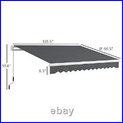 13'x8' Manual Retractable Sun Shade Shelter Outdoor Patio Awning Canopy Gray