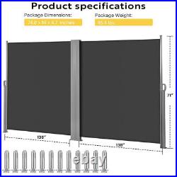 138/276 x 71 Inch Retractable Side Awning Patio Privacy Shade Divider Waterproof