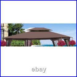 13x10 Ft Patio Double Roof Gazebo Replacement Canopy Top Fabric, Brown