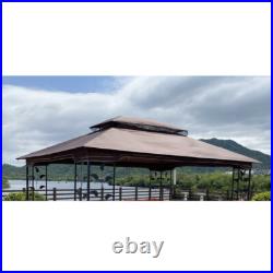 13x10 Ft Patio Double Roof Gazebo Replacement Canopy Top Fabric, Brown