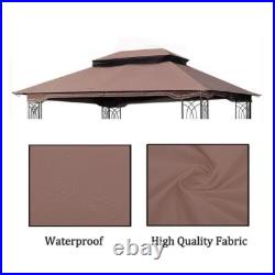 13x10 Ft Patio Double Roof Gazebo Replacement Canopy Top Fabric, Brown