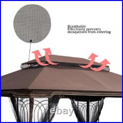 13x10 Ft Patio Double Roof Gazebo Replacement Canopy Top Fabric, Brown