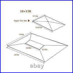 13x10 Ft Patio Double Roof Gazebo Replacement Canopy Top Fabric, Brown