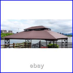 13x10 Ft Patio Double Roof Gazebo Replacement Canopy Top Fabric, Brown