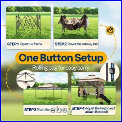 13x13ft Pop Up Gazebo with Mosquito Netting Instant Canopy Tent 2 Tier Roof Beige
