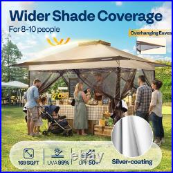 13x13ft Pop Up Gazebo with Mosquito Netting Instant Canopy Tent 2 Tier Roof Beige