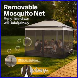 13x13ft Pop Up Gazebo with Mosquito Netting Instant Canopy Tent 2 Tier Roof Beige