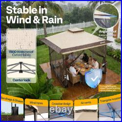 13x13ft Pop Up Gazebo with Mosquito Netting Instant Canopy Tent 2 Tier Roof Beige