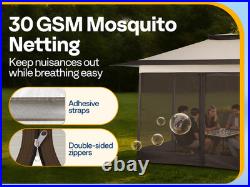13x13ft Pop Up Gazebo with Mosquito Netting Instant Canopy Tent 2 Tier Roof Beige