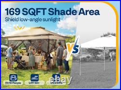 13x13ft Pop Up Gazebo with Mosquito Netting Instant Canopy Tent 2 Tier Roof Beige