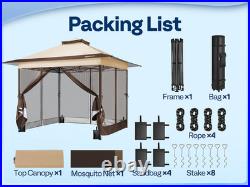 13x13ft Pop Up Gazebo with Mosquito Netting Instant Canopy Tent 2 Tier Roof Beige
