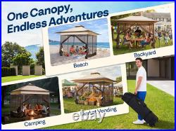 13x13ft Pop Up Gazebo with Mosquito Netting Instant Canopy Tent 2 Tier Roof Beige