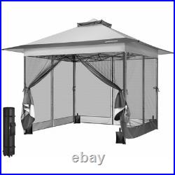 13x13ft Pop Up Gazebo with Mosquito Netting Instant Canopy Tent 2 Tier Roof Gray