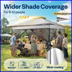 13x13ft Pop Up Gazebo with Mosquito Netting Instant Canopy Tent 2 Tier Roof Gray