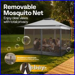 13x13ft Pop Up Gazebo with Mosquito Netting Instant Canopy Tent 2 Tier Roof Gray