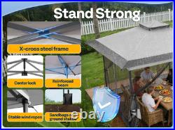 13x13ft Pop Up Gazebo with Mosquito Netting Instant Canopy Tent 2 Tier Roof Gray