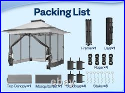13x13ft Pop Up Gazebo with Mosquito Netting Instant Canopy Tent 2 Tier Roof Gray