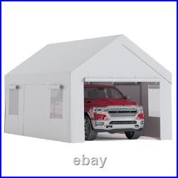 13x25x10 FT Carport Canopy Car Port With 4 Mesh Windows & Roll-Up Door Heavy Duty