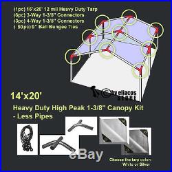 14'x20' Heavy Duty 1-3/8'' High Peak Carport Canopy Kit PIPE POLES NOT INCLUDED
