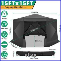 15x15ft Large Pop-Up Gazebo Canopy Tent with Mosquito Netting Screened Shelter#