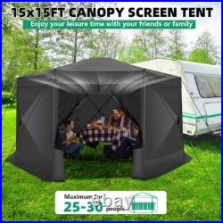15x15ft Large Pop-Up Gazebo Canopy Tent with Mosquito Netting Screened Shelter#