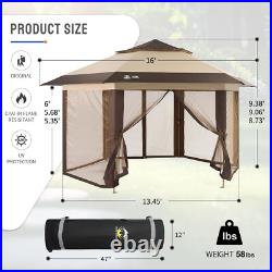 16 X 16 Pop up Gazebo with Mosquito Nettings, Beige & Coffee