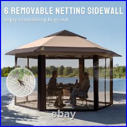 16 X 16 Pop up Gazebo with Mosquito Nettings, Beige & Coffee
