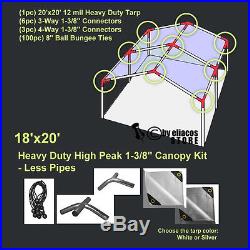 18'x20' Heavy Duty 1-3/8'' High Peak Carport Canopy Kit PIPE POLES NOT INCLUDED