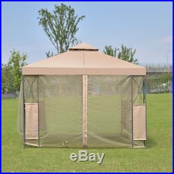 2-Tier 10'x10' Gazebo Canopy Tent Shelter Awning Steel Patio Garden Brown Cover