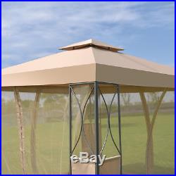 2-Tier 10'x10' Gazebo Canopy Tent Shelter Awning Steel Patio Garden Brown Cover