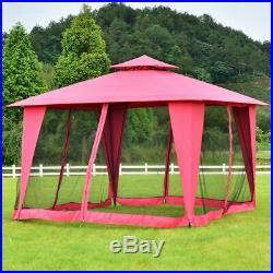 2-Tier 11x11 Gazebo Canopy Shelter Patio Party Tent Awning Side Walls Burgundy