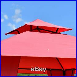 2-Tier 11x11 Gazebo Canopy Shelter Patio Party Tent Awning Side Walls Burgundy