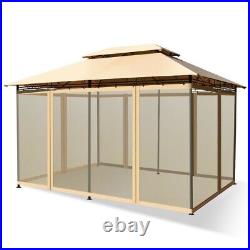 2-Tier Patio 10'x13' Steel Gazebo Canopy Tent Shelter Garden Outdoor Netting Tan