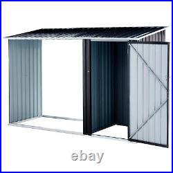 2-in-1 Garden Shed Sloping Roof Steel Firewood Storage Shed Backyard Patio Lawn