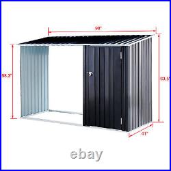 2-in-1 Garden Shed Sloping Roof Steel Firewood Storage Shed Backyard Patio Lawn