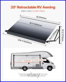20 ft Motorized RV Awning Retractable Aluminum Frame Outdoor Trailer